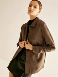 COMMENSE Blouses & Shirts|Tops^Pockets Suede Polo Shirt Brown