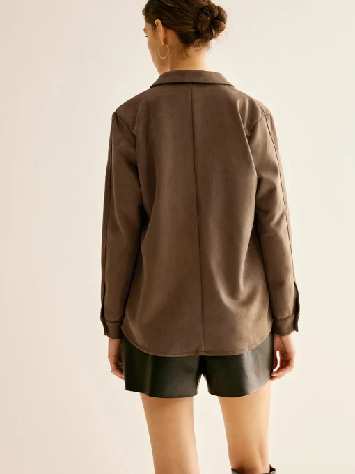 COMMENSE Blouses & Shirts|Tops^Pockets Suede Polo Shirt Brown