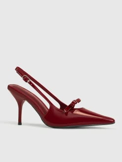 COMMENSE Accessories^Pointed Toe Bow-Decor Slingback Pumps Burgundy