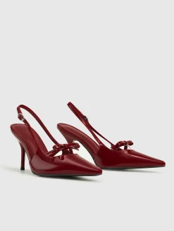 COMMENSE Accessories^Pointed Toe Bow-Decor Slingback Pumps Burgundy