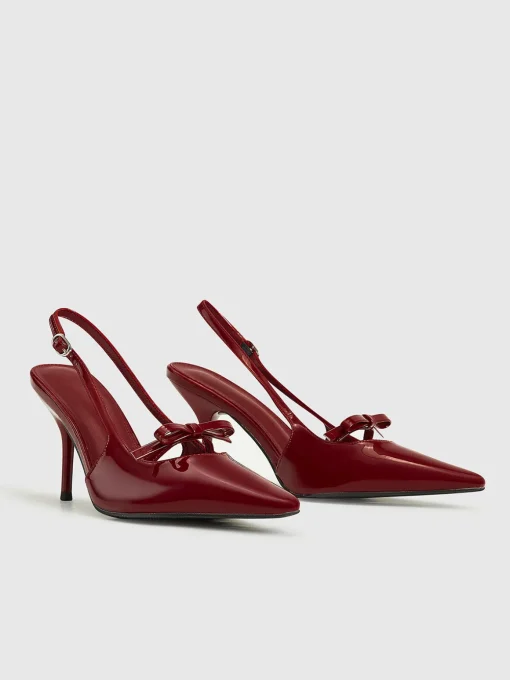 COMMENSE Accessories^Pointed Toe Bow-Decor Slingback Pumps Burgundy