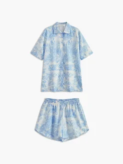 COMMENSE Matching Sets^Print Button Shorts Set Blue