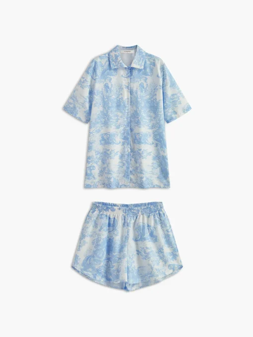 COMMENSE Matching Sets^Print Button Shorts Set Blue