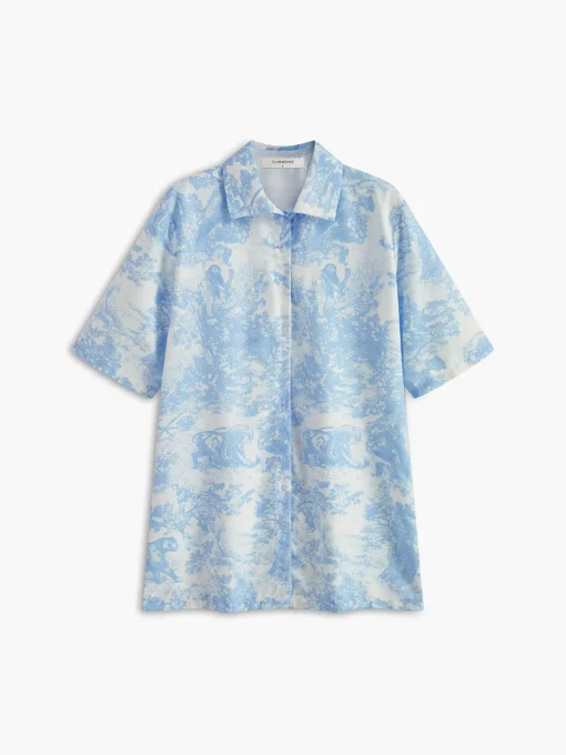 COMMENSE Matching Sets^Print Button Shorts Set Blue