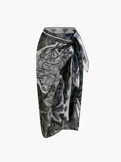 COMMENSE Swimwear|Tops^Print Chiffon Cover Up DarkGreen