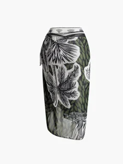 COMMENSE Swimwear|Tops^Print Chiffon Cover Up DarkGreen