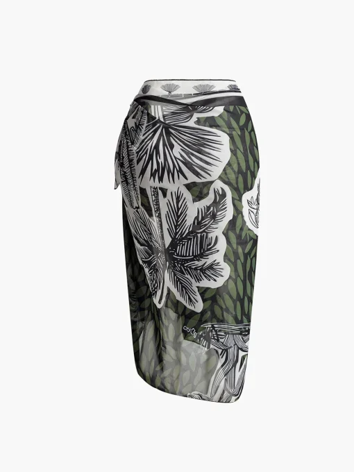 COMMENSE Swimwear|Tops^Print Chiffon Cover Up DarkGreen