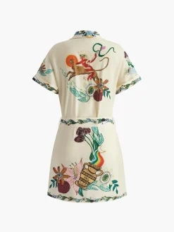 COMMENSE Dresses^Print Collared Belted Short Dress Multicolor