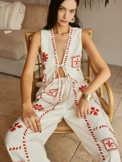 COMMENSE Pants Sets|Matching Sets^Print Knotted Tassel Pants Set Off-White