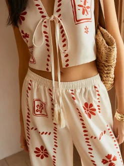 COMMENSE Pants Sets|Matching Sets^Print Knotted Tassel Pants Set Off-White