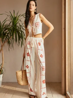 COMMENSE Pants Sets|Matching Sets^Print Knotted Tassel Pants Set Off-White