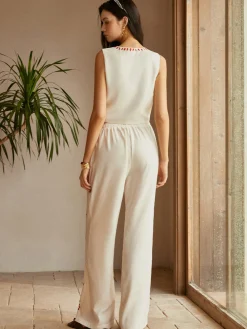 COMMENSE Pants Sets|Matching Sets^Print Knotted Tassel Pants Set Off-White