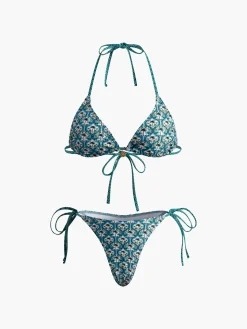 COMMENSE Swimwear|Tops^Print Lace Up Bikini Set Green