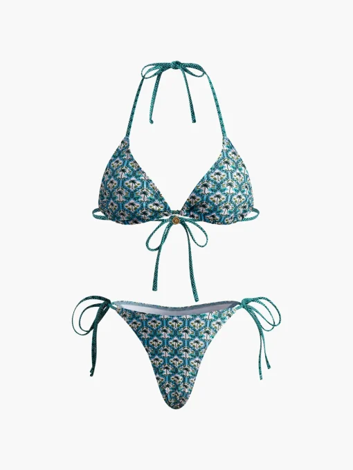 COMMENSE Swimwear|Tops^Print Lace Up Bikini Set Green