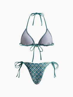 COMMENSE Swimwear|Tops^Print Lace Up Bikini Set Green