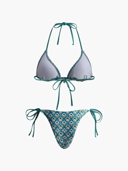 COMMENSE Swimwear|Tops^Print Lace Up Bikini Set Green