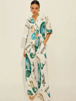 COMMENSE Pants Sets|Matching Sets^Print Pockets Short Sleeve Pants Set Multicolor