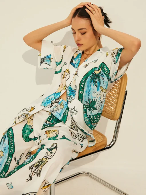COMMENSE Pants Sets|Matching Sets^Print Pockets Short Sleeve Pants Set Multicolor