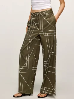 COMMENSE Pants|Matching Sets^Printed Wide-Leg Pants Green