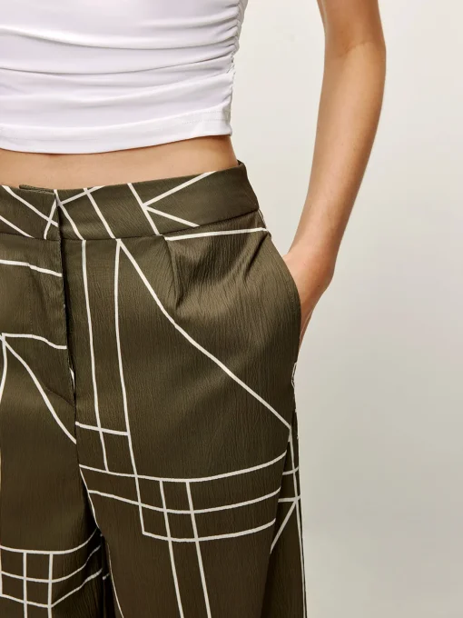 COMMENSE Pants|Matching Sets^Printed Wide-Leg Pants Green