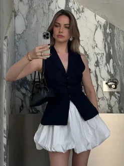 COMMENSE Skirts|Bottoms^Puff Pleated Mini SKirt White