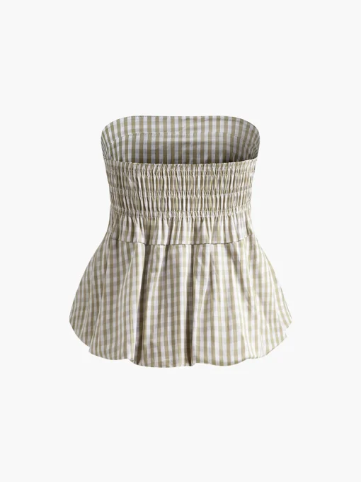 COMMENSE Tank Tops & Camis|Tops^Puff Shirred Plaid Tube Top Apricot