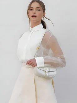 COMMENSE Blouses & Shirts|Tops^Puff Sleeve Organza Shirt White