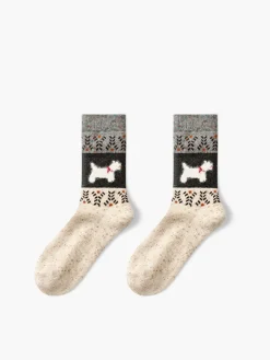 COMMENSE Socks & Tights|Accessories^Puppy Pattern Wool Socks Khaki
