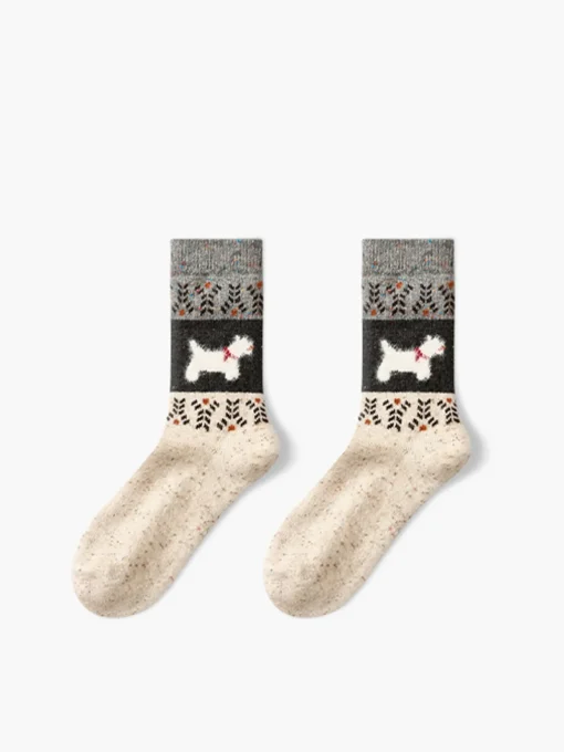 COMMENSE Socks & Tights|Accessories^Puppy Pattern Wool Socks Khaki