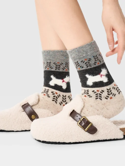 COMMENSE Socks & Tights|Accessories^Puppy Pattern Wool Socks Khaki