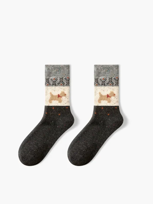 COMMENSE Socks & Tights|Accessories^Puppy Pattern Wool Socks Khaki