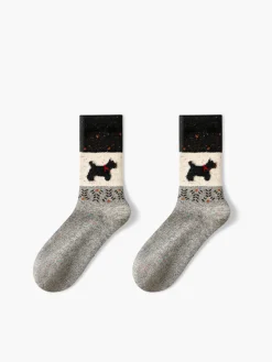 COMMENSE Socks & Tights|Accessories^Puppy Pattern Wool Socks Khaki