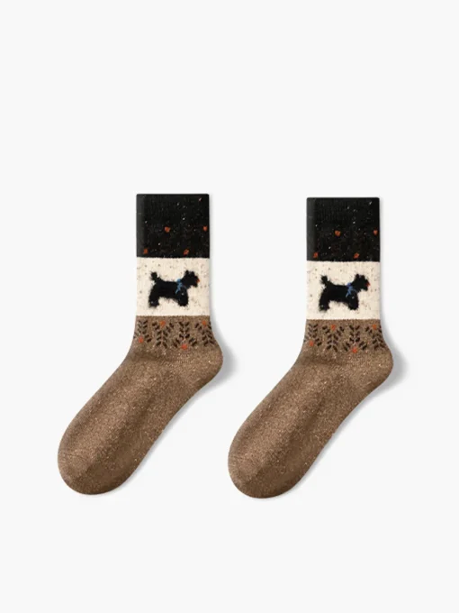 COMMENSE Socks & Tights|Accessories^Puppy Pattern Wool Socks Khaki