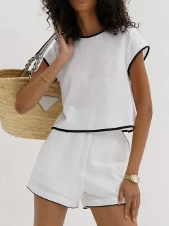 COMMENSE Shorts Sets|Shorts^Pure Cotton Contrast Trim Shorts Set White