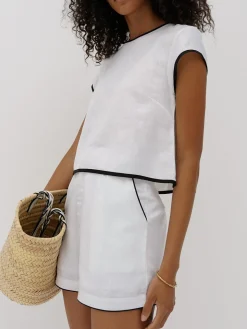 COMMENSE Shorts Sets|Shorts^Pure Cotton Contrast Trim Shorts Set White