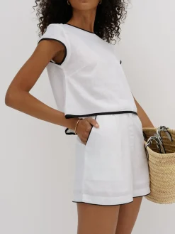 COMMENSE Shorts Sets|Shorts^Pure Cotton Contrast Trim Shorts Set White