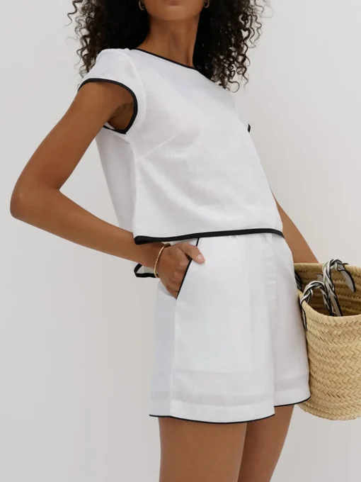 COMMENSE Shorts Sets|Shorts^Pure Cotton Contrast Trim Shorts Set White