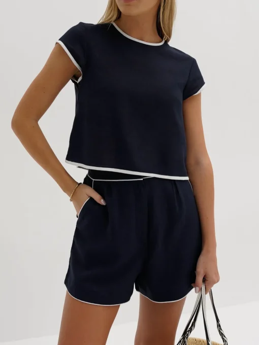 COMMENSE Shorts Sets|Shorts^Pure Cotton Contrast Trim Shorts Set White