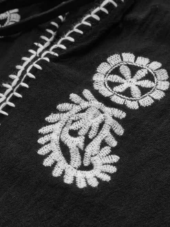 COMMENSE Tops^Pure Cotton Embroidery Tie Front Shirt Black