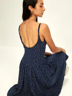 COMMENSE Vacation Dresses|Summer Dresses^Pure Cotton Printed Breasted Dress Navy