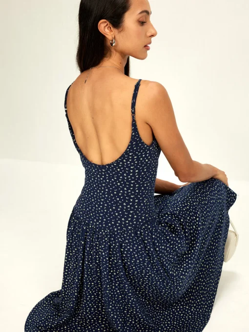 COMMENSE Vacation Dresses|Summer Dresses^Pure Cotton Printed Breasted Dress Navy