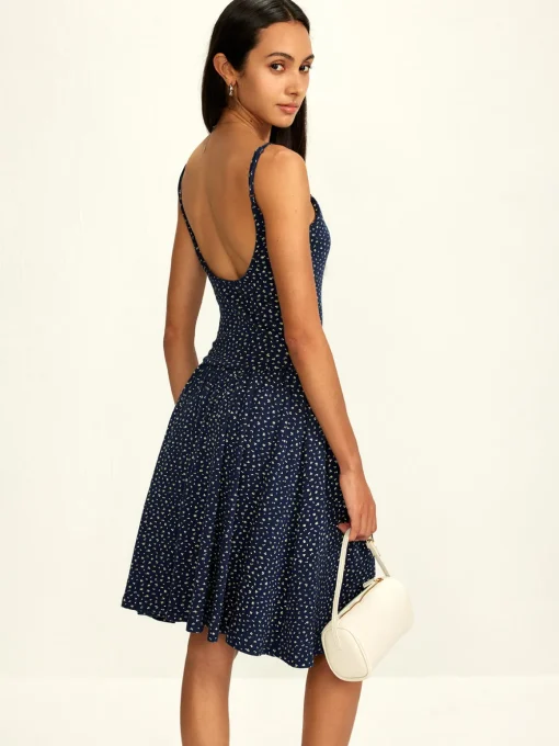 COMMENSE Vacation Dresses|Summer Dresses^Pure Cotton Printed Breasted Dress Navy