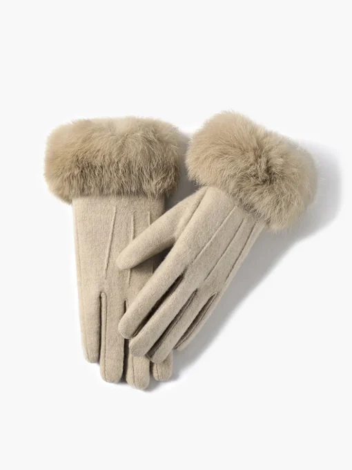 COMMENSE Accessories^Rabbit Fur Wrist Cashmere Gloves Khaki
