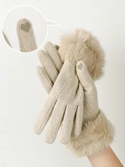 COMMENSE Accessories^Rabbit Fur Wrist Cashmere Gloves Khaki