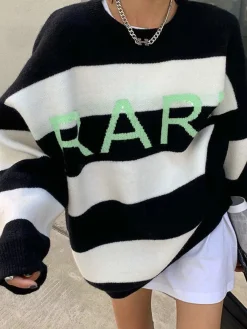 COMMENSE Sweater Tops|Sweaters & Cardigans^Rare Oversized Stripe Sweater White