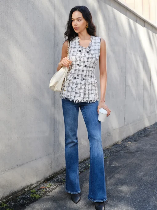 COMMENSE Tank Tops & Camis^Raw Hem Tweed Slim Tank Top White