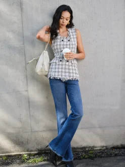 COMMENSE Tank Tops & Camis^Raw Hem Tweed Slim Tank Top White