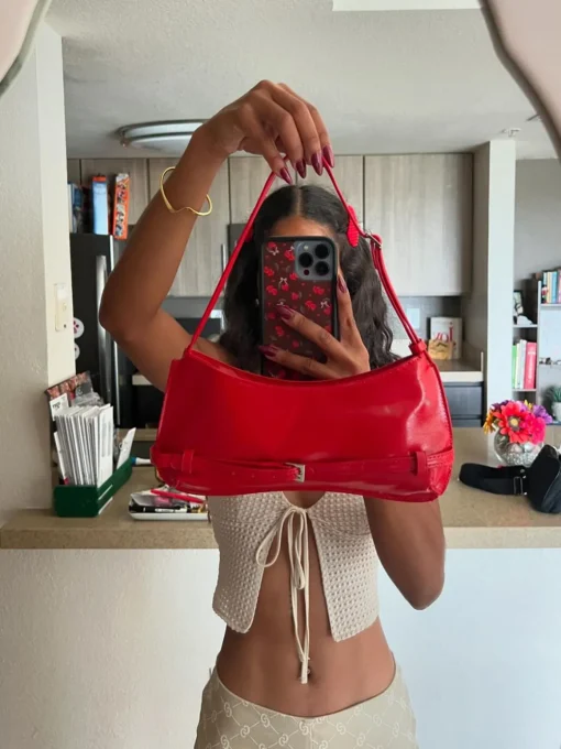 COMMENSE Bags|Accessories^Leather Shoulder Bag Red