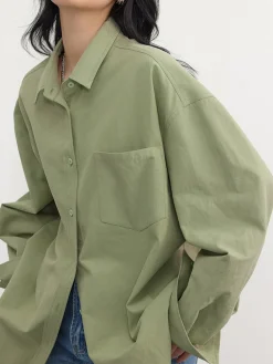 COMMENSE Blouses & Shirts|Tops^Relaxed Oversized Cotton Shirt Pink