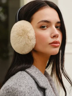 COMMENSE Hair Claws & Hats|Accessories^Retractable Rabbit Fur Earmuffs LightBrown
